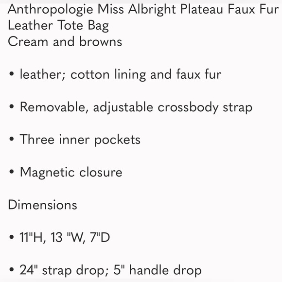 Anthropologie Miss Albright Plateau Faux Fur Leather Tote Crossbody Bag - Picture 11 of 11